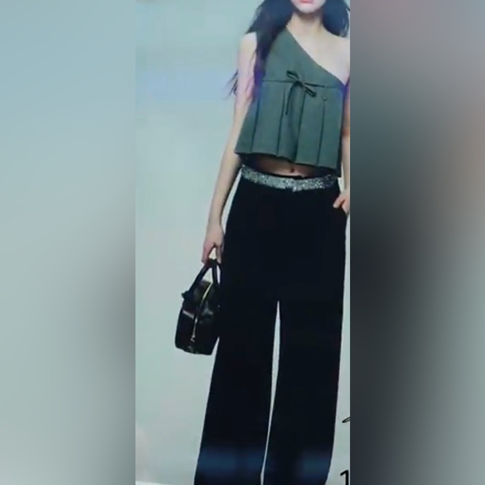 Brunello Cucinelli Gray Wide-Leg Pants with Silver Sequin Belt(OEM)